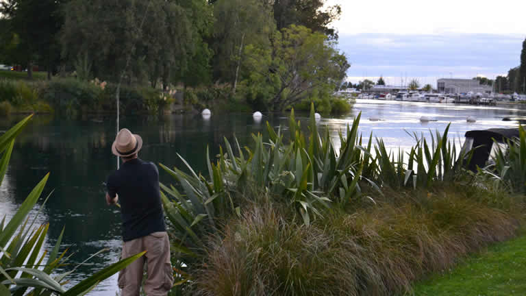 Trout fishing from holiday accommodation in Taupo